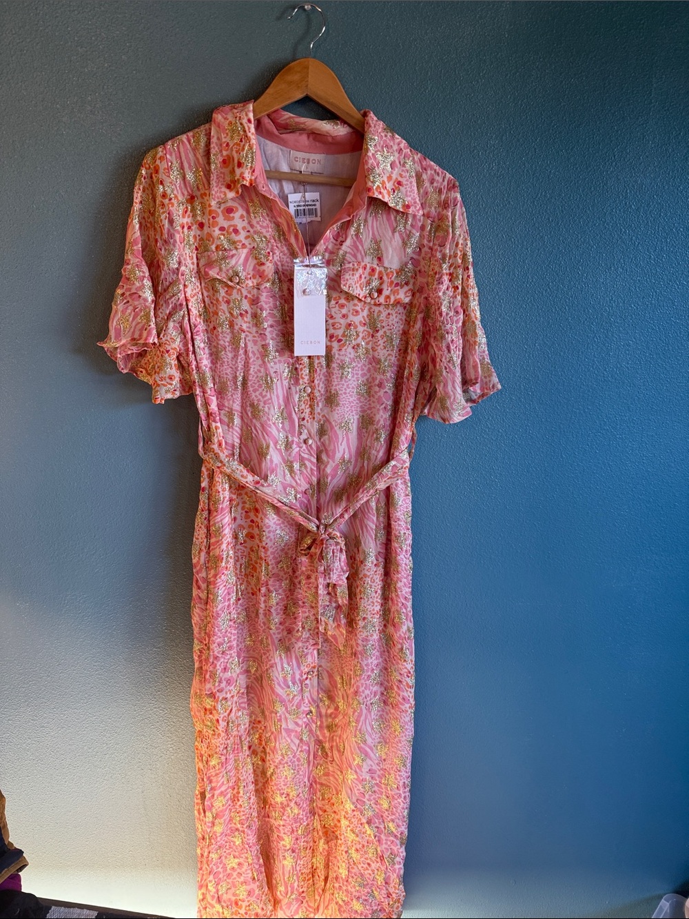 Light Pink Floral Tie-Waist Maxi Dress
